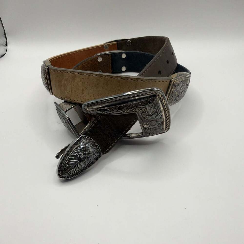 Brighton S4560 1994 woman's brown black leather belt ~ Length 34”  ~ Made in USA